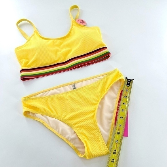 Bobbie Brooks Yellow Beach Pool Removeable Pads Adjustable Straps Bikini Set L - Picture 10 of 12